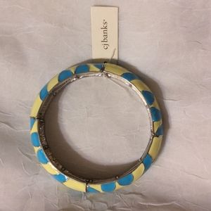 New CJ Banks Bracelet Enamel Bangle Stretch Blue Yellow Silver 8219 Jewelry Tags